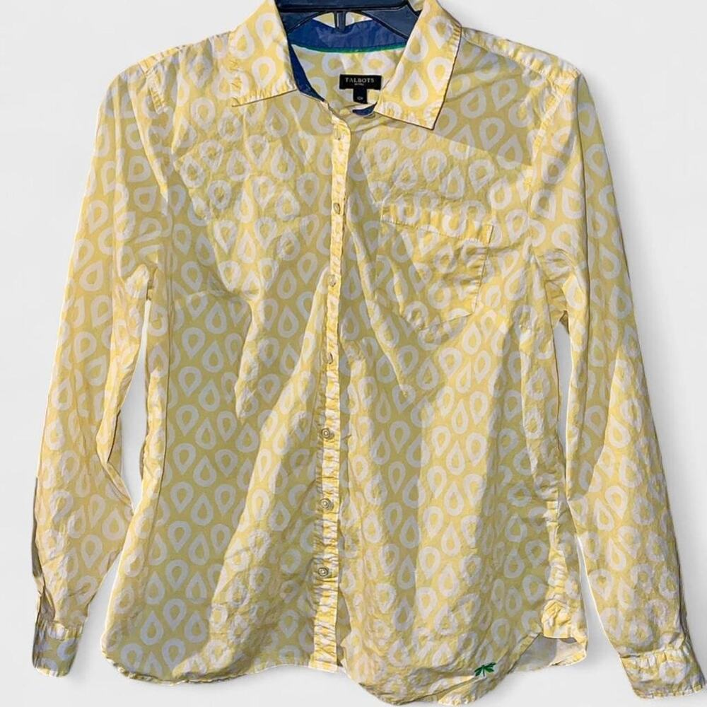 Talbots Petite Yellow White Long Sleeve Button Up Shirt - Size 12P